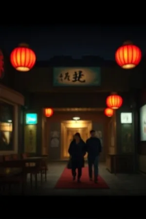 雨夜港口集装箱与昏黄路灯交叠的冷调画面